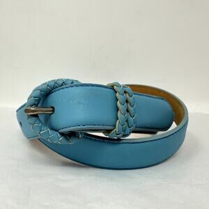 Talbots Made in Italy Blue Leather Belt Braided Buckle Size Small NWOT